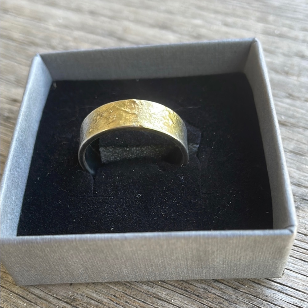 Unisex 6mm sterling silver and 24K gold Keum Boo rustic ring, size 7